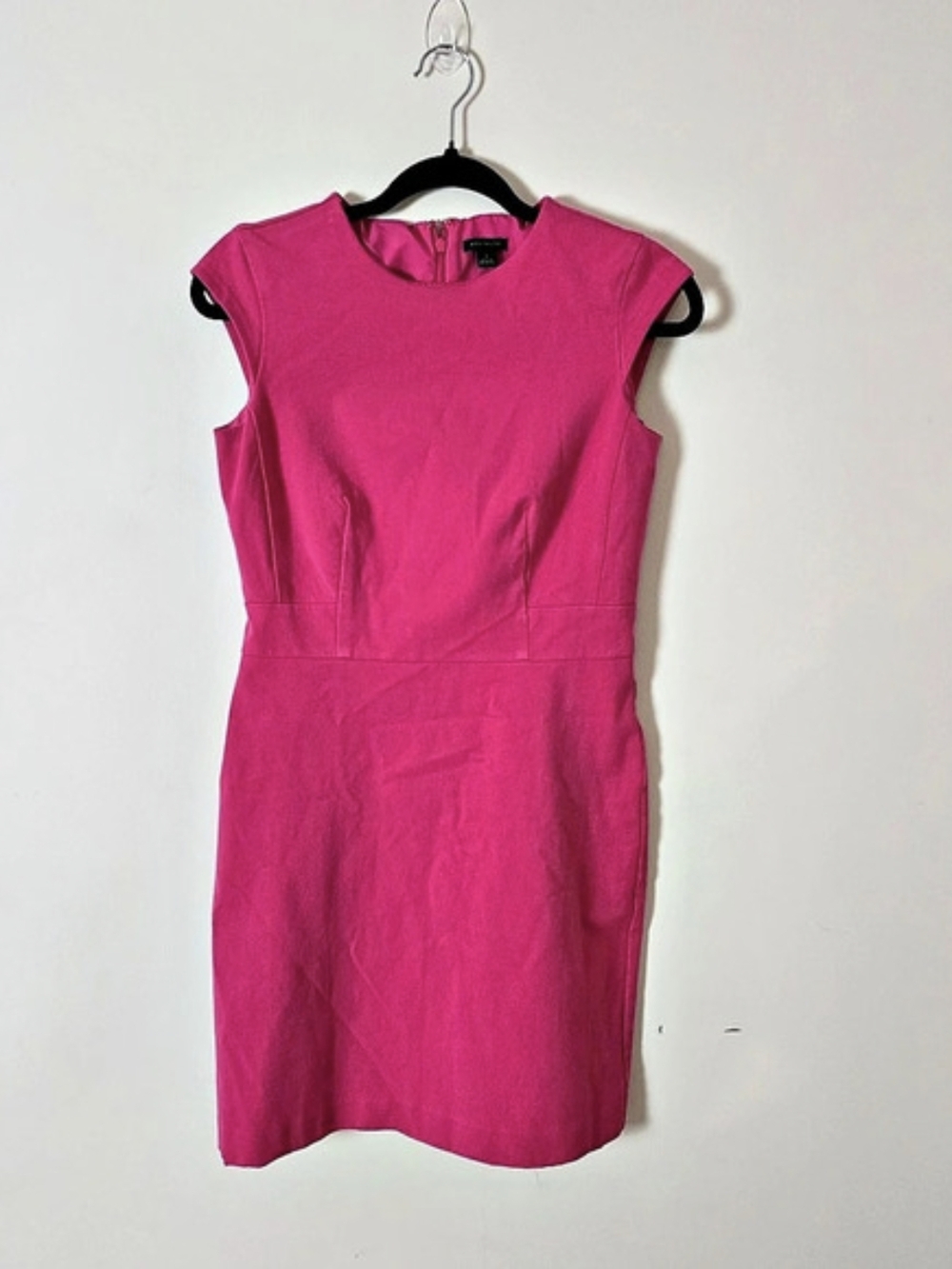 Ann Taylor Pink Sheath Knee Dress Cap Sleeve Cotton/Modal Round Neck Zip Back 4